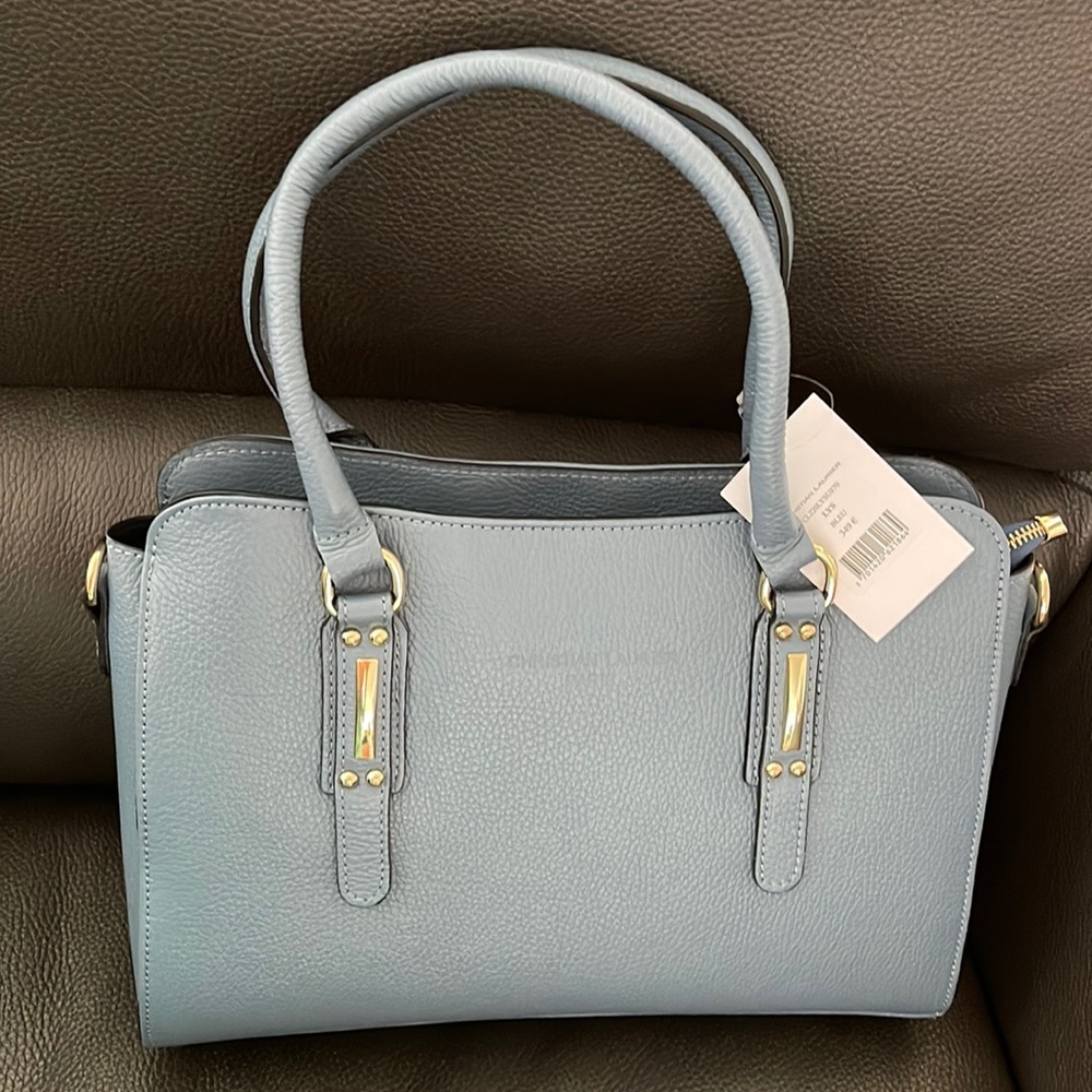 NWT Leather Blue bag by Christian Laurier. Shoulder strap & dust bag included